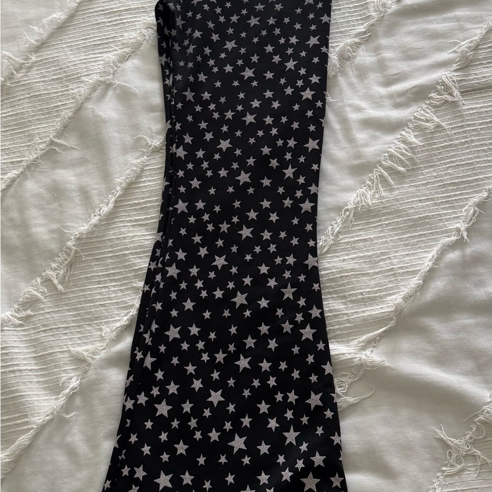 Black Star Print Bell Bottom Pants